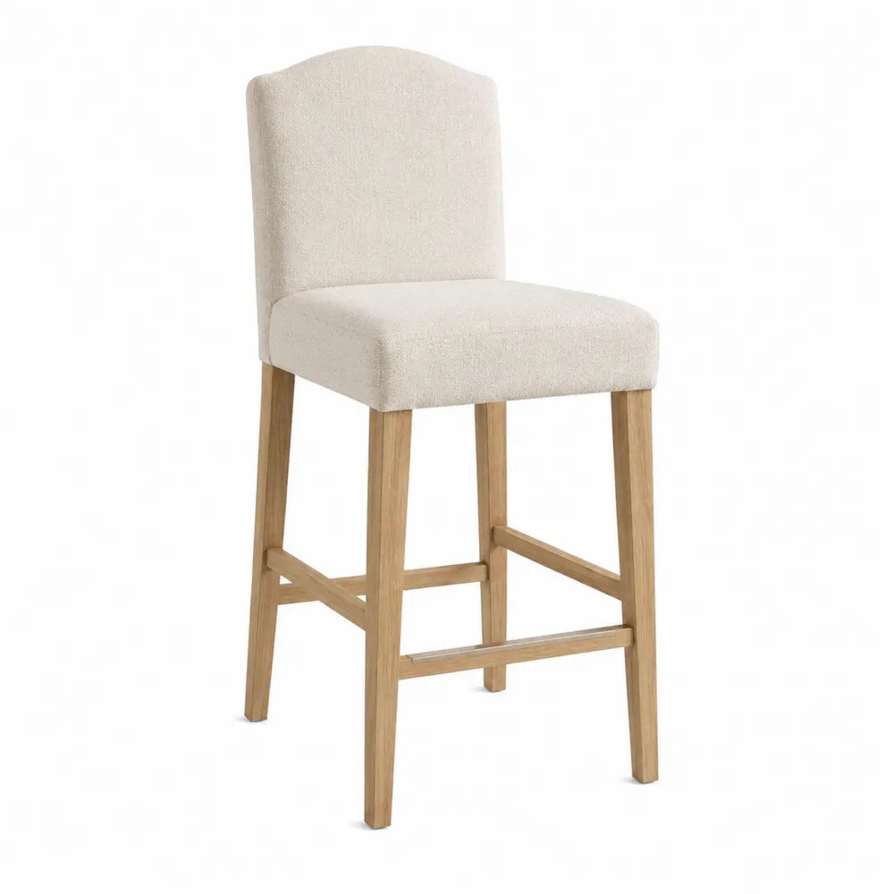 Barhocker mit Leinenbezug und Eichenholzrahmen Beige
