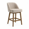 Barhocker aus Leinenstoff Beige mit Eichenholzbeinen