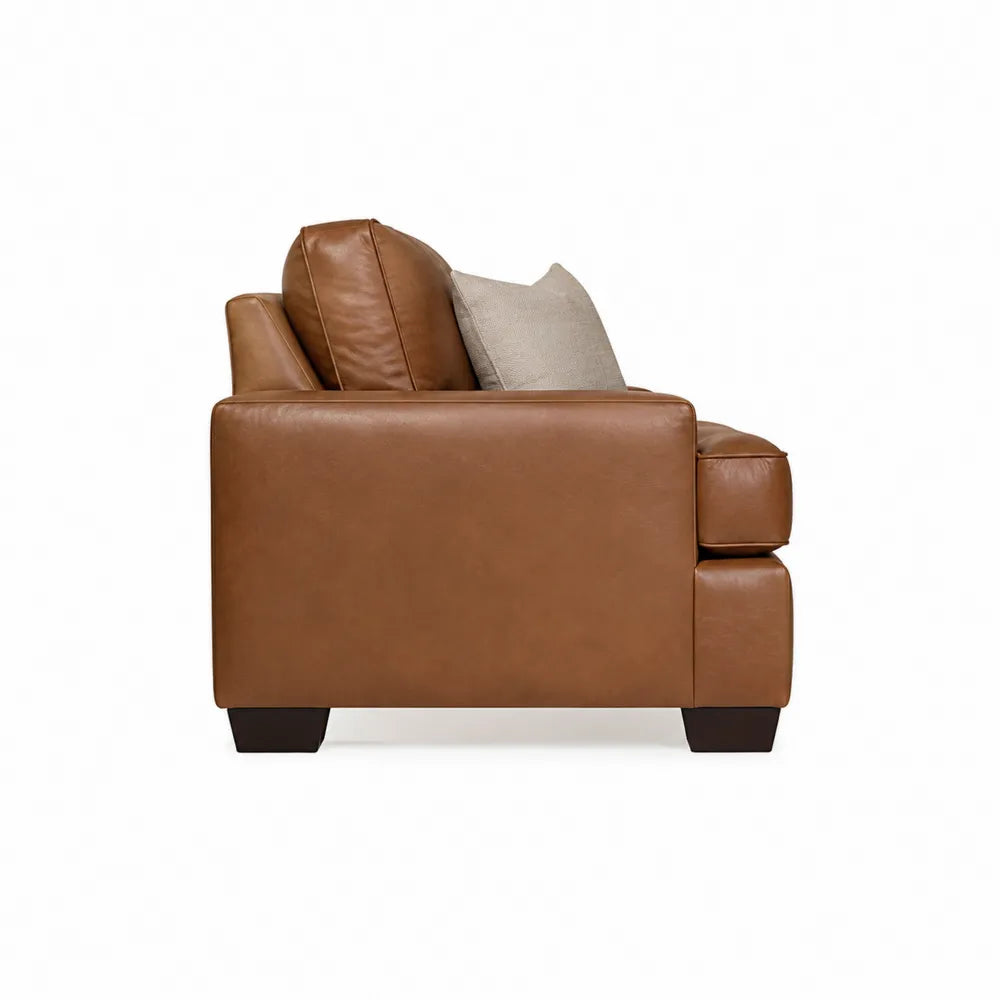 Zweisitzer Leder-Sofa mit Kissen, Braun, 150x90x80 cm