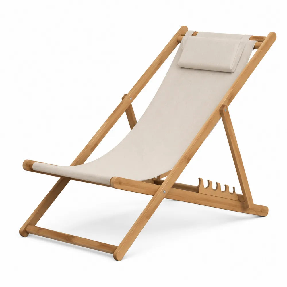 Liegestuhl aus Bambus und Polyester Beige Klappbar