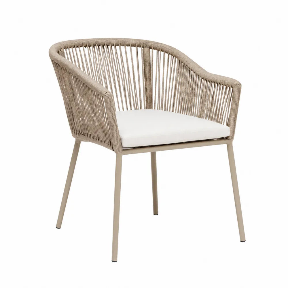 Gartenstuhl Aluminium Polyesterseil mit Sitzkissen Taupe/Weiß