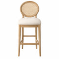 Barhocker aus Eichenholz mit Rattan-Rücken und Polstersitz