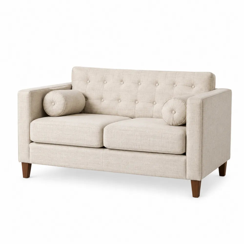 Zweisitzer-Sofa Stoff Beige Holzbeine