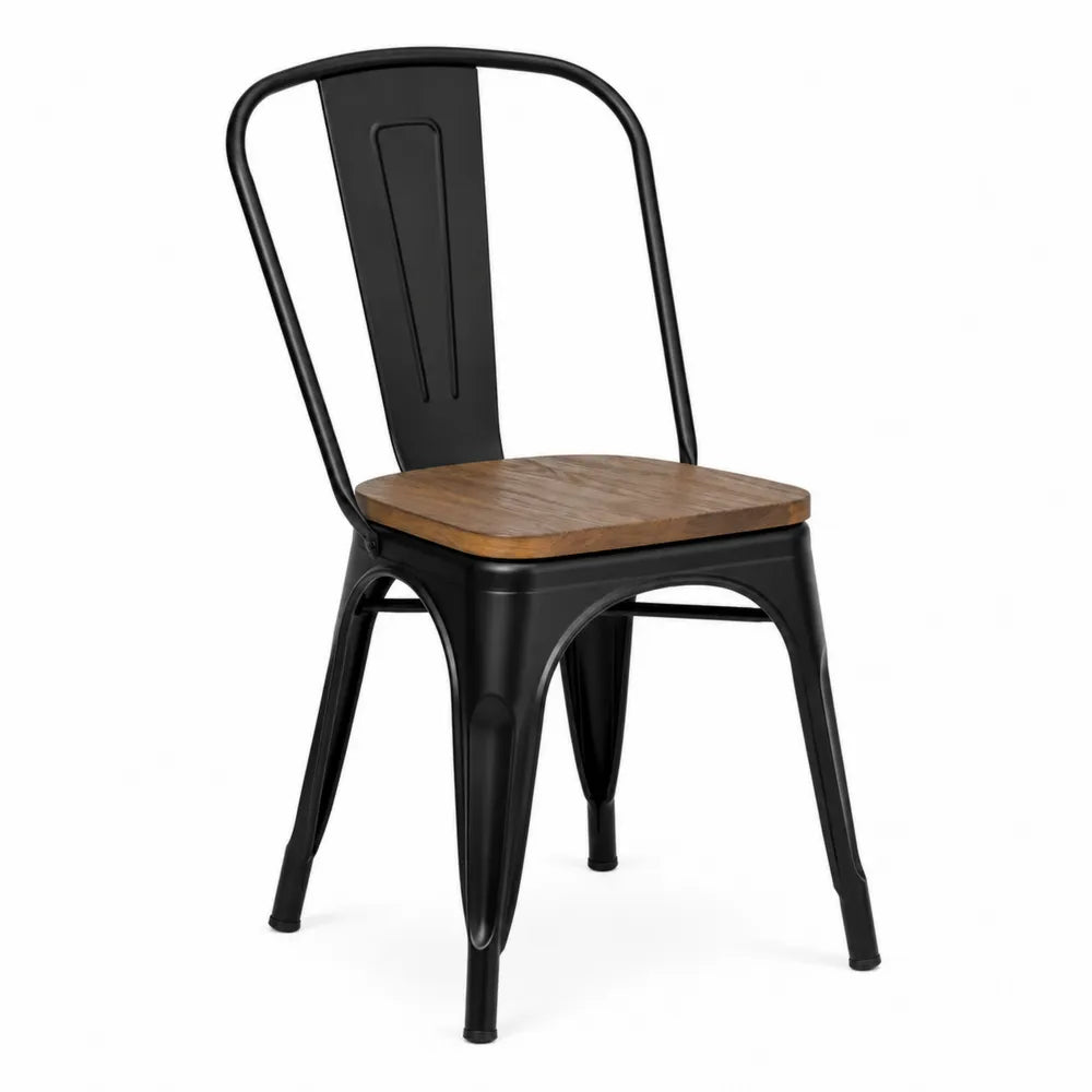 Metallstuhl mit Holzsitz Schwarz
