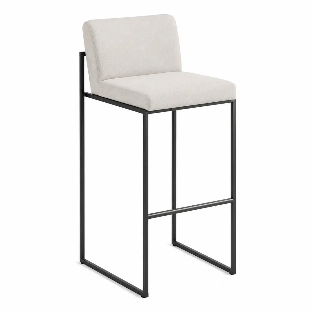 Barhocker aus pulverbeschichtetem Stahl mit Polyesterbezug in Beige