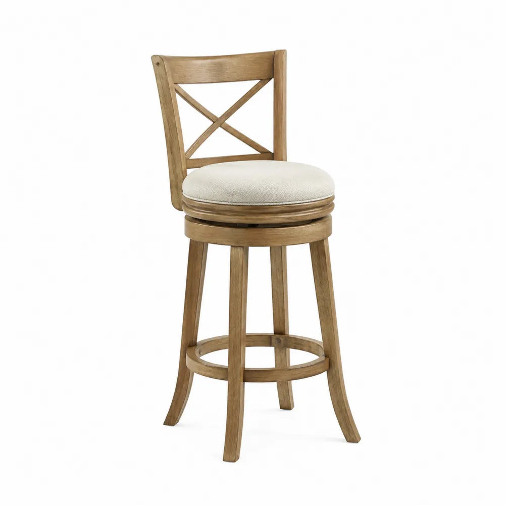 Drehbarer Barhocker aus Holz mit beigem Sitzpolster