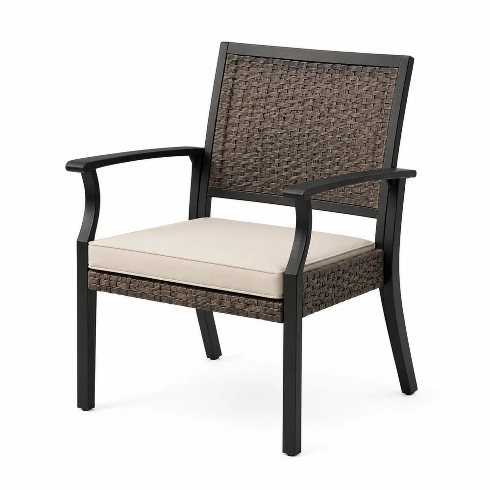 Metall Gartenstuhl mit Polyrattan und Kissen, Braun/Beige