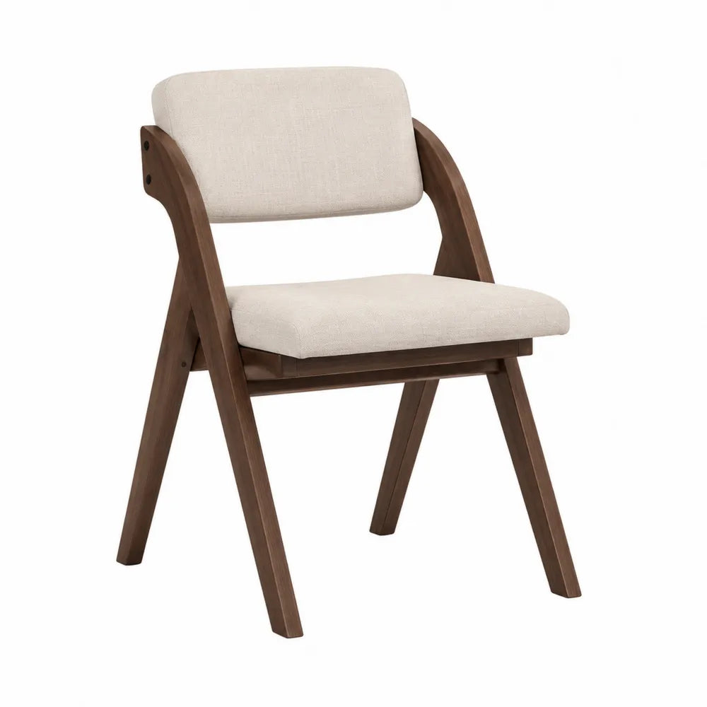 Esszimmerstuhl mit Holzrahmen und Stoffbezug in Beige