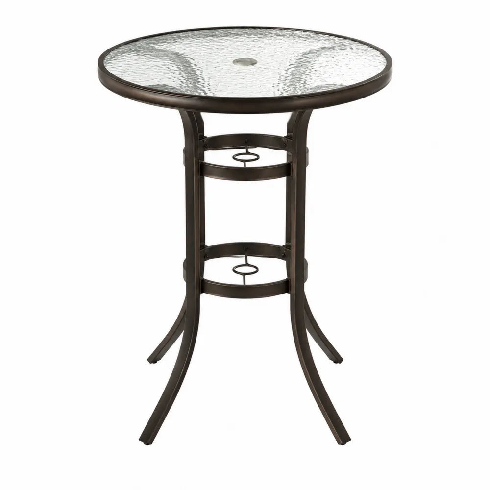 Runder Gartentisch mit Glasplatte und Metallgestell, 80 cm Durchmesser
