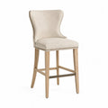Barhocker aus Eichenholz mit Leinenpolsterung, Höhe 110 cm, Beige