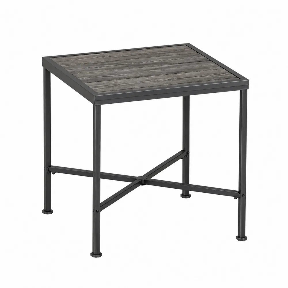 Gartentisch quadratisch Metallrahmen Kunststoff Holzoptik 80x80x74cm