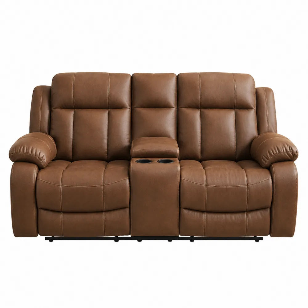 Zweisitzer-Sofa aus Leder mit Getränkehalter Braun