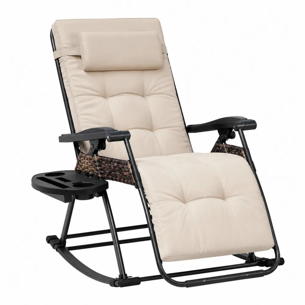 Verstellbarer Gartenliegestuhl aus Stoff und Stahl in Creme